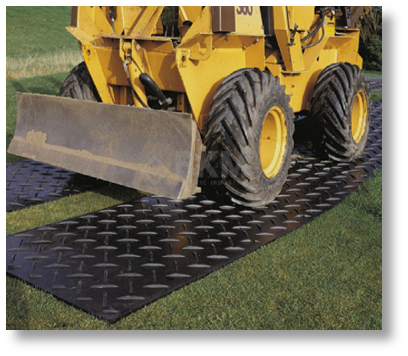 Ground protection mats on construction site